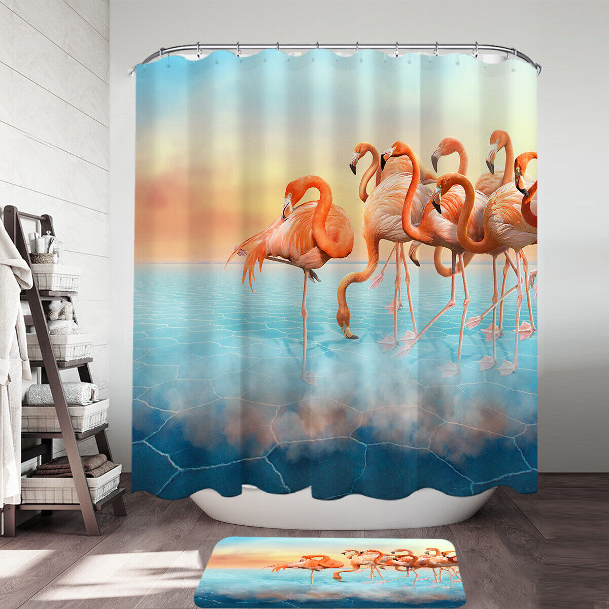 Flamingos At Dry Lake Shower Curtain For Fun Bathroom Design