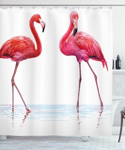 Flamingos On Sea Print Animal Shower Curtain For Tropical Bathroom