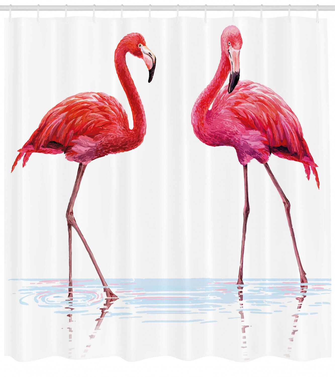 Flamingos On Sea Print Animal Shower Curtain For Tropical Bathroom - Image 2