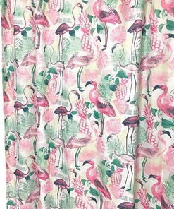 Flamingos Pineapples and Palm Leaves Print Shower Curtain