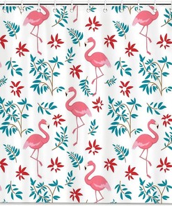 Flamingos and Flowers Painting Art Shower Curtain - Waterproof Bath Accessory for Decorative Bathroom by WengBeauty