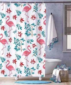 Flamingos and Flowers Painting Art Shower Curtain - Waterproof Bath Accessory for Decorative Bathroom by WengBeauty