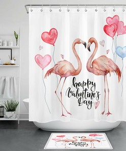 Flamingos and Love Balloons on Shower Curtain for Bathroom Decor