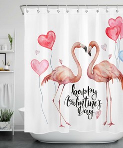 Flamingos and Love Balloons on Shower Curtain for Bathroom Decor