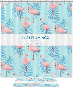 Flat Flamingos Shower Curtain - Waterproof Fabric Bathroom Curtain With Tropical Flair