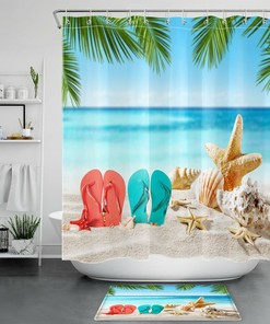 Flip Flops, Starfish, And Palm Leaves Shower Curtain - Embrace Summer All Year Long In Your Bathroom