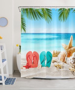 Flip Flops, Starfish, And Palm Leaves Shower Curtain - Embrace Summer All Year Long In Your Bathroom