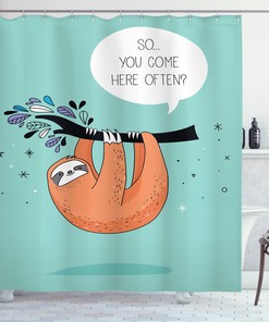 Flirty Sloth Cartoon Print Animal Shower Curtain For Kids Bathroom