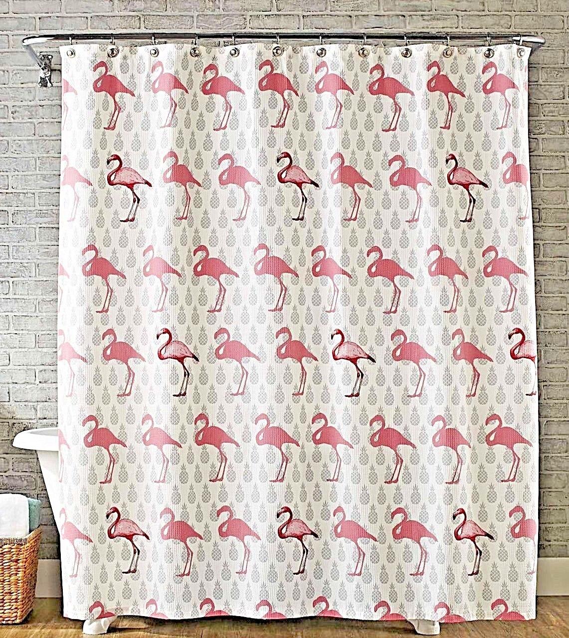 Flock of Flamingos and Pineapple Shower Curtain for a Fun and Funky Bathroom
