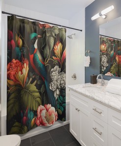 Flora Garden and Sunbird Shower Curtain, Home Decor Bathroom Decor