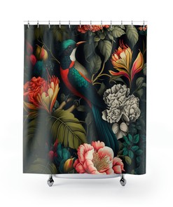 Flora Garden and Sunbird Shower Curtain, Home Decor Bathroom Decor