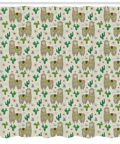 Flora and Fauna Motifs Llama Shower Curtain - Botanical Nature Bathroom Curtain with Animal Print