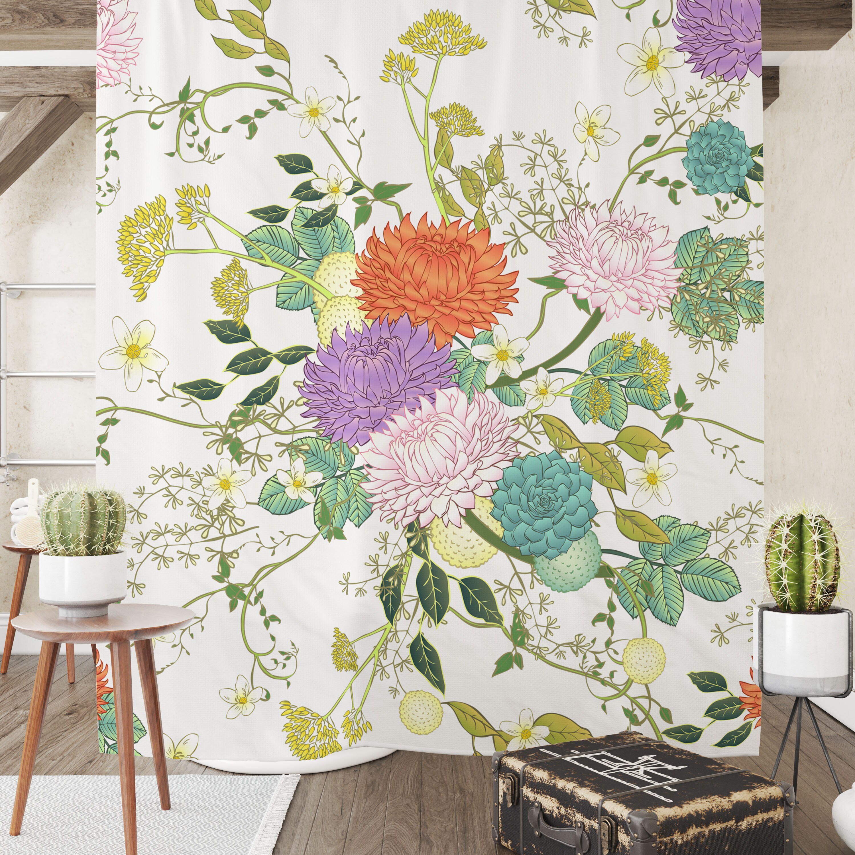 Floral Abstract Hand-Drawn Pattern Shower Curtain - Modern Bathroom Must-Have