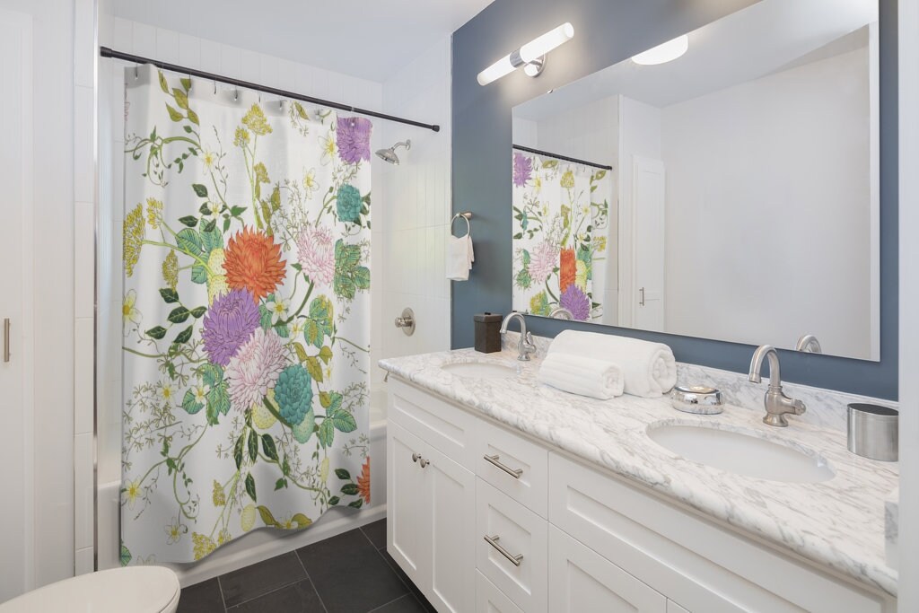 Floral Abstract Hand-Drawn Pattern Shower Curtain - Modern Bathroom Must-Have