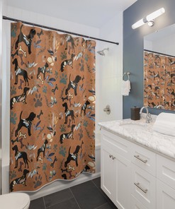 Floral And Cute Dog Shower Curtain For Housewarming Bathroom Gifts