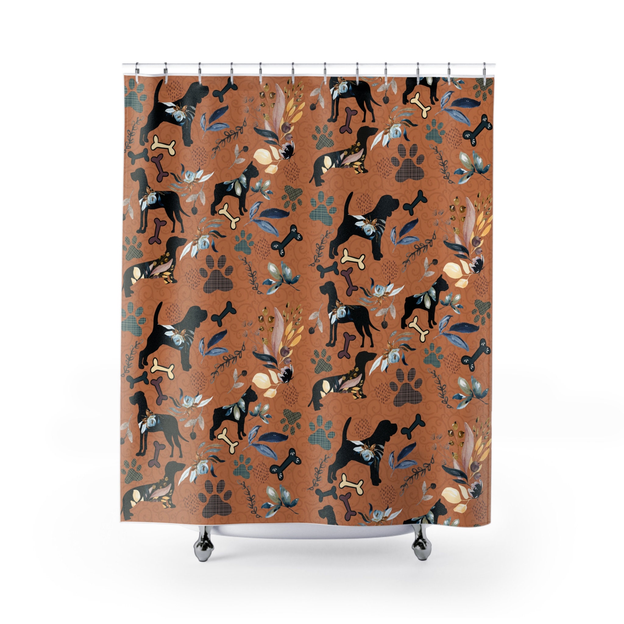 Floral And Cute Dog Shower Curtain For Housewarming Bathroom Gifts - Image 2