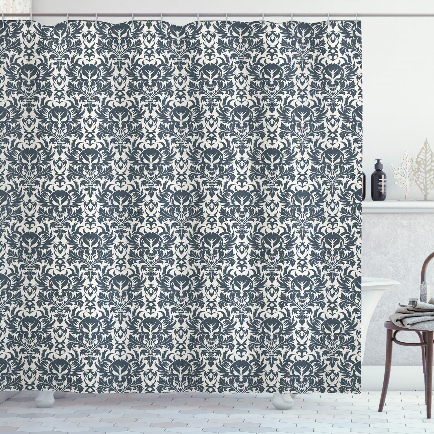 Floral And Skull Creative Design Shower Curtain For Bathroom Decor