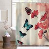Floral Blossom Shower Curtain With Flying Butterflies Print, Waterproof Fabric For Bathroom Decor