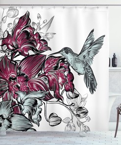 Floral Bouquet Shower Curtain with Hummingbird Design 