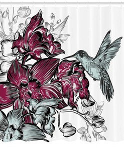 Floral Bouquet Shower Curtain with Hummingbird Design