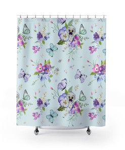 Floral Butterflies And Flowers Shower Curtain For Home Gift