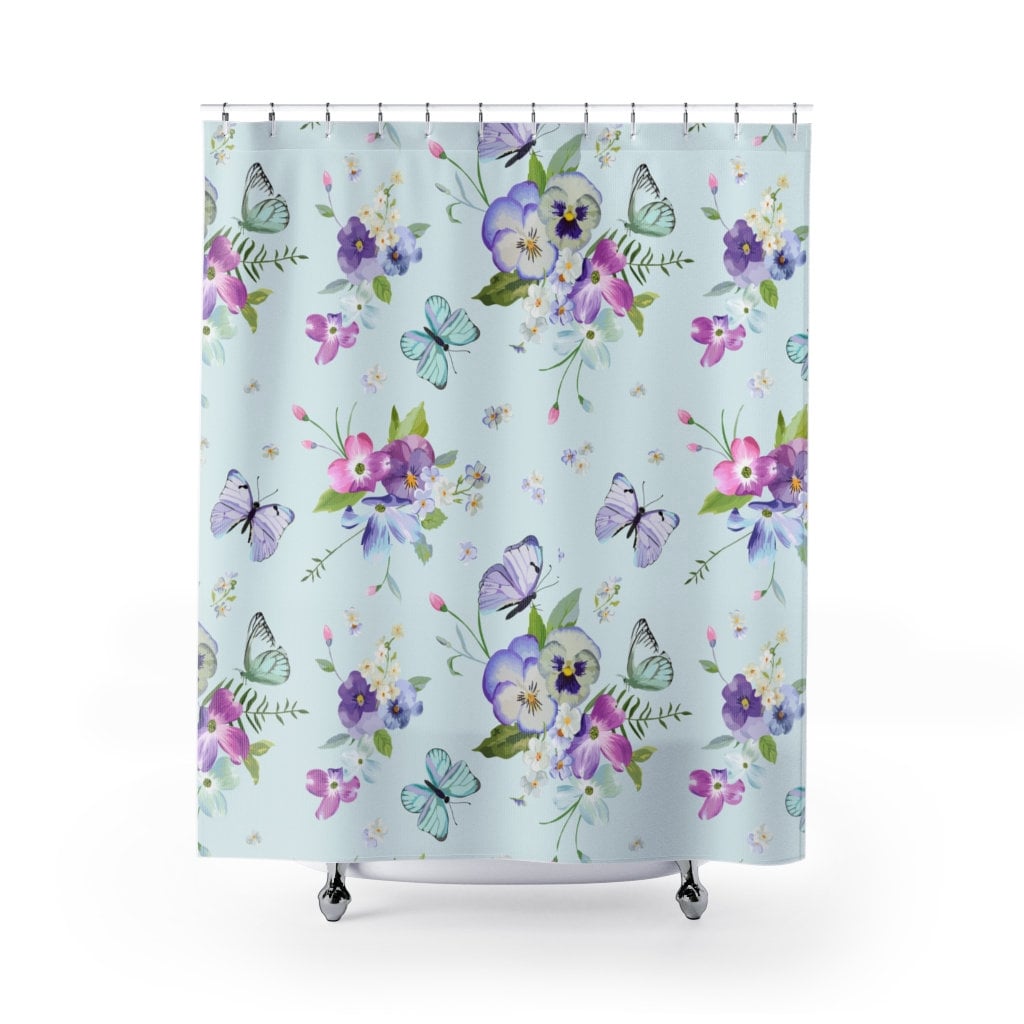 Floral Butterflies And Flowers Shower Curtain For Home Gift