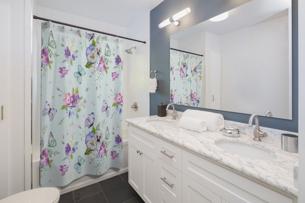 Floral Butterflies And Flowers Shower Curtain For Home Gift - Image 2