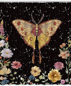 Floral Butterfly Phase Moth Shower Curtain By Dephoto - A Vignette Of Celestial Beauty For Your Bathroom