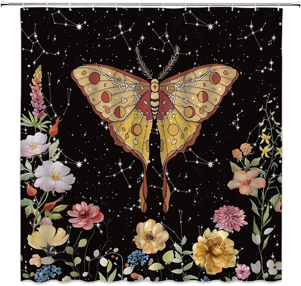 Floral Butterfly Phase Moth Shower Curtain By Dephoto - A Vignette Of Celestial Beauty For Your Bathroom