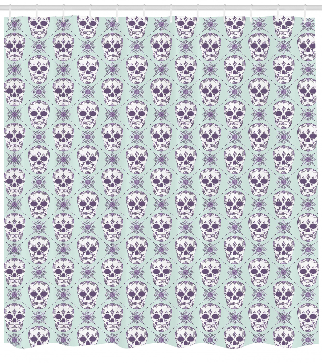 Floral Damask Skulls Geometric Pattern Shower Curtain For Modern Bathroom Decor