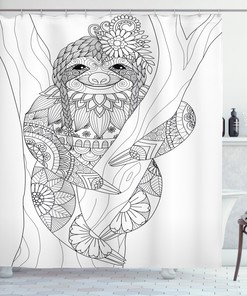 Floral Detail Sloth Shower Curtain, Add a Touch of Elegance to Your Bathroom