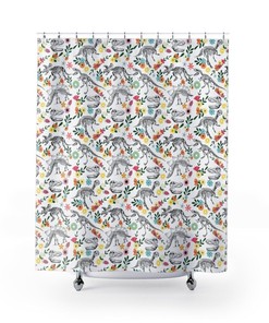 Floral Dinosaur Bones All Over Print Shower Curtain For A Whimsical And Playful Bathroom