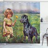 Floral Dog And Girl Print Colorful Shower Curtain For A Playful Bathroom Theme