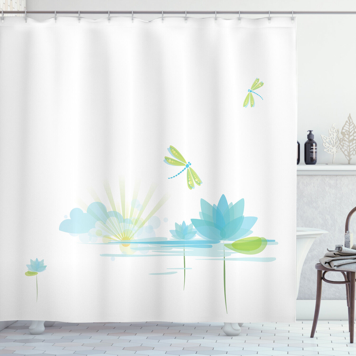 Floral Dragonfly Element Shower Curtain For Bathroom
