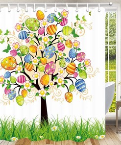 Floral Easter Eggs Tree Shower Curtain For Bathroom Decor