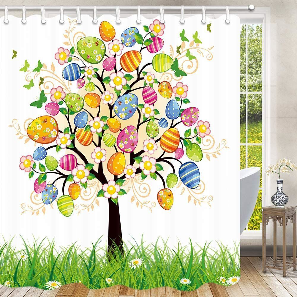 Floral Easter Eggs Tree Shower Curtain For Bathroom Decor