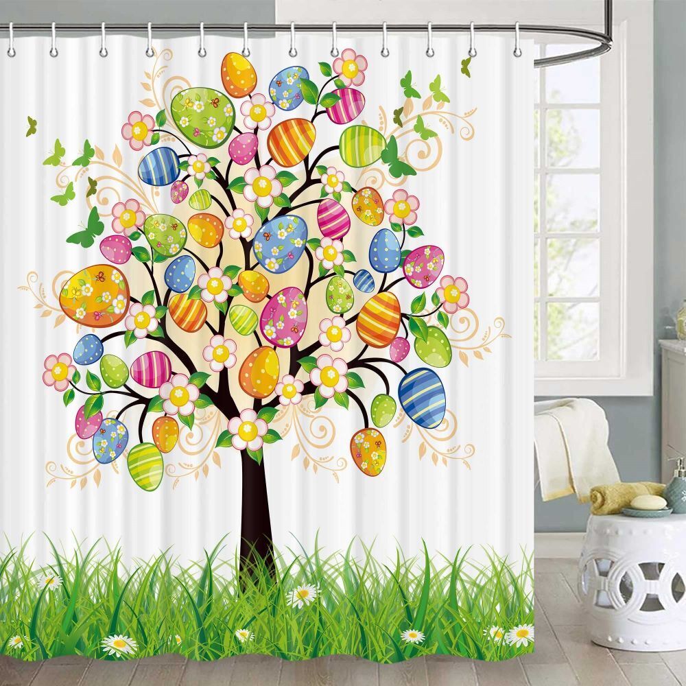 Floral Easter Eggs Tree Shower Curtain For Bathroom Decor