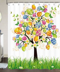 Floral Easter Eggs Tree Shower Curtain For Bathroom Decor