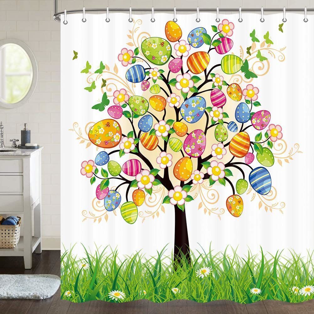 Floral Easter Eggs Tree Shower Curtain For Bathroom Decor