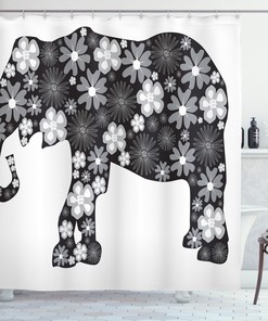 Floral Elephant Pattern Print Animal Shower Curtain For Vintage Bathroom