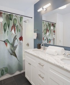 Floral Fuscia Hummingbird Shower Curtain For Bathroom Decor