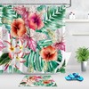 Floral Hibiscus Watercolor Tropical Green Leaves Shower Curtain for Bathroom