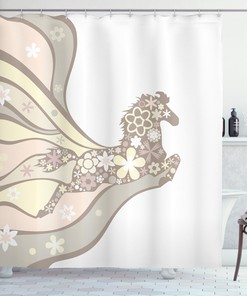Floral Horse Galloping Shower Curtain for a Graceful and Elegant Bathroom Decor