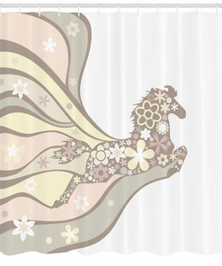 Floral Horse Galloping Shower Curtain for a Graceful and Elegant Bathroom Decor