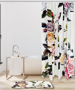 Floral Hummingbirds Print Shower Curtain, Set of 2, Waterproof Fabric for Bathroom Decor