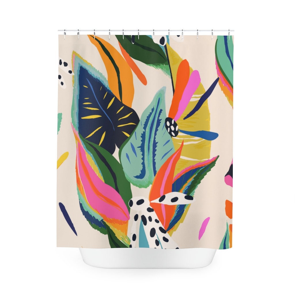 Floral Jungle Boho Flowers Custom Print Abstract Shower Curtain For An Artistic Bathroom