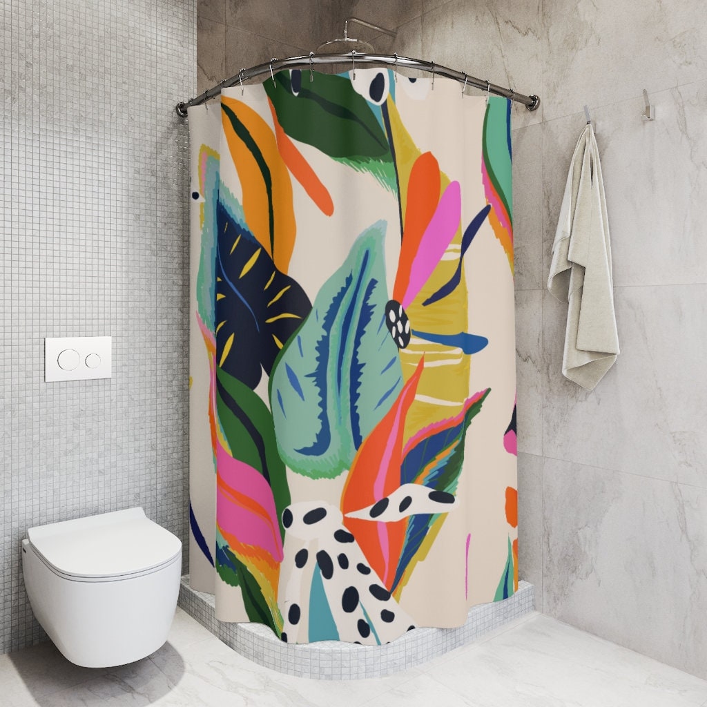 Floral Jungle Boho Flowers Custom Print Abstract Shower Curtain For An Artistic Bathroom