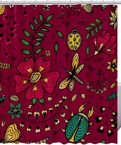 Floral Ladybug Dragonfly Shower Curtain - A Delightful Addition to Your Bathroom 