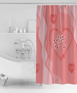 Floral Letter Ombre Lines Shower Curtain - LB Pink Love Heart Bathroom Decor