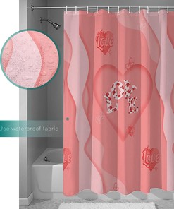 Floral Letter Ombre Lines Shower Curtain - LB Pink Love Heart Bathroom Decor